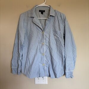 Lauren‎ Ralph Lauren Sz S Button-Front Pajama Shirt Blue Striped Cotton Comfort